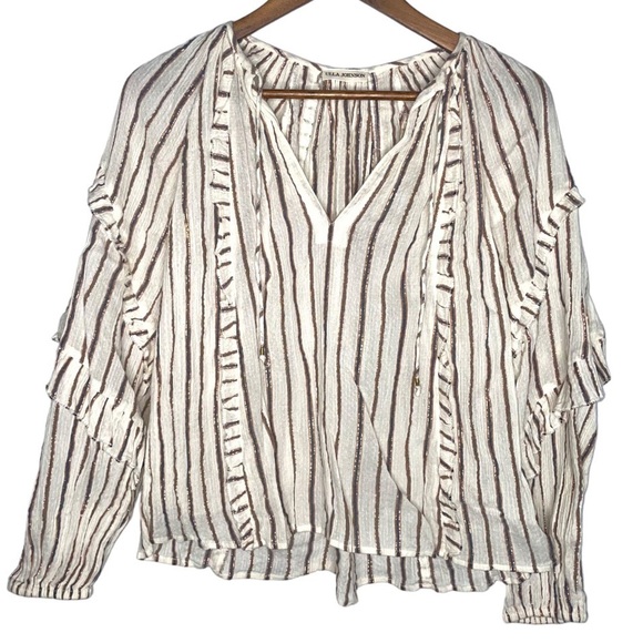 Ulla Johnson Liana Metallic Stripe Ruffle Balloon Sleeve Blouse - Picture 4 of 10